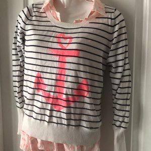 Garage striped Sailor sweater neon pink anchor